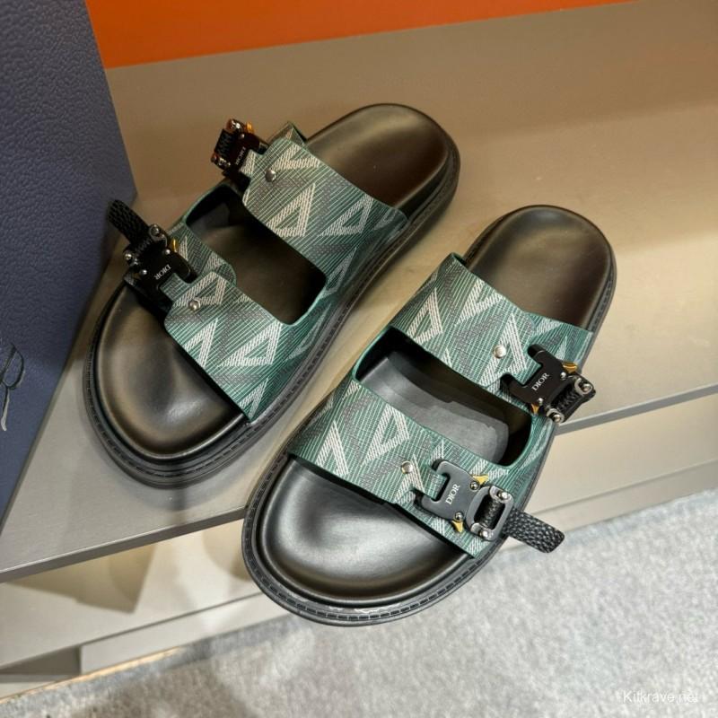 2024 Men's Dior Green Canvas Leather Slippers