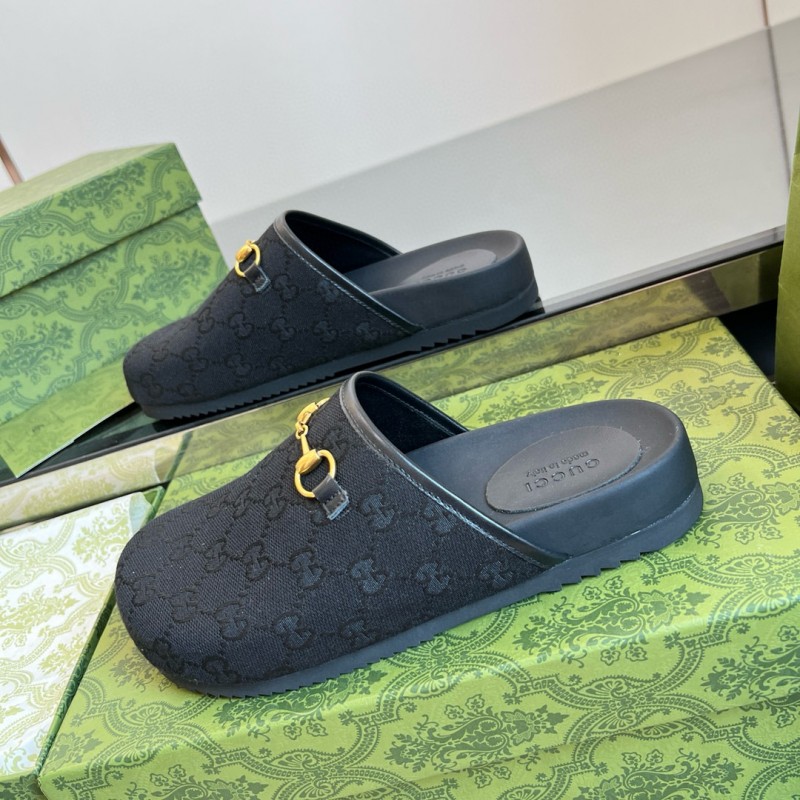 2024 Slippers Gucci Black Leather Slippers MJ00280