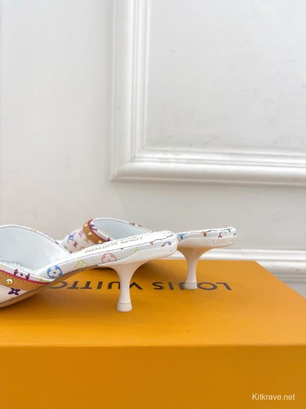 2025 Women Louis Vuitton White Rainbow Leather Slippers MJ00290
