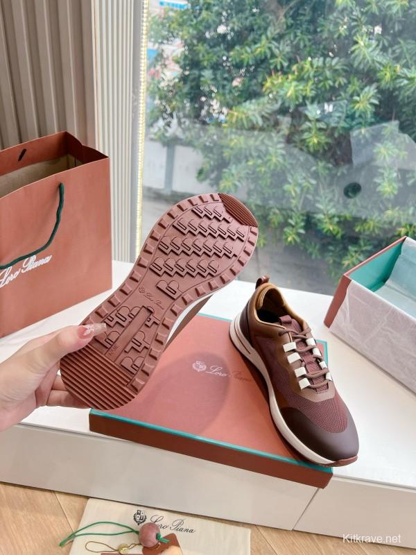 2024 Unisex Le Parmentier Brown Beige Mesh Leather Sneakers