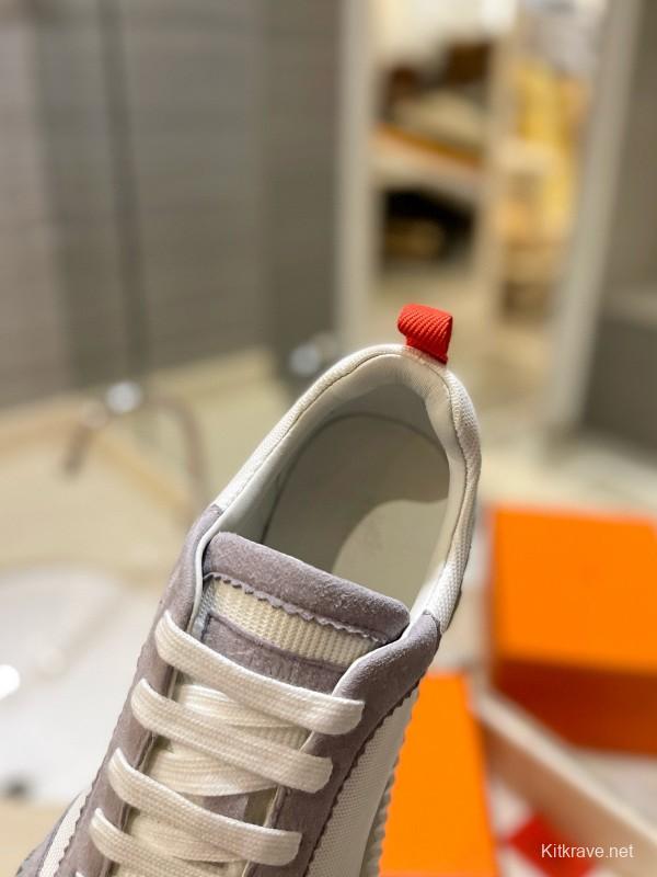 2024 Women Hermès white gray mesh suede sneakers