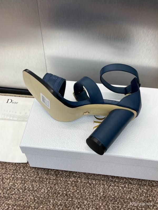 2025 Women Dior Blue Leather Suede High Heel Sandals