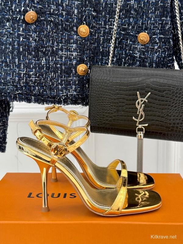 2025 Women Louis Vuitton Gold Leather Sandals