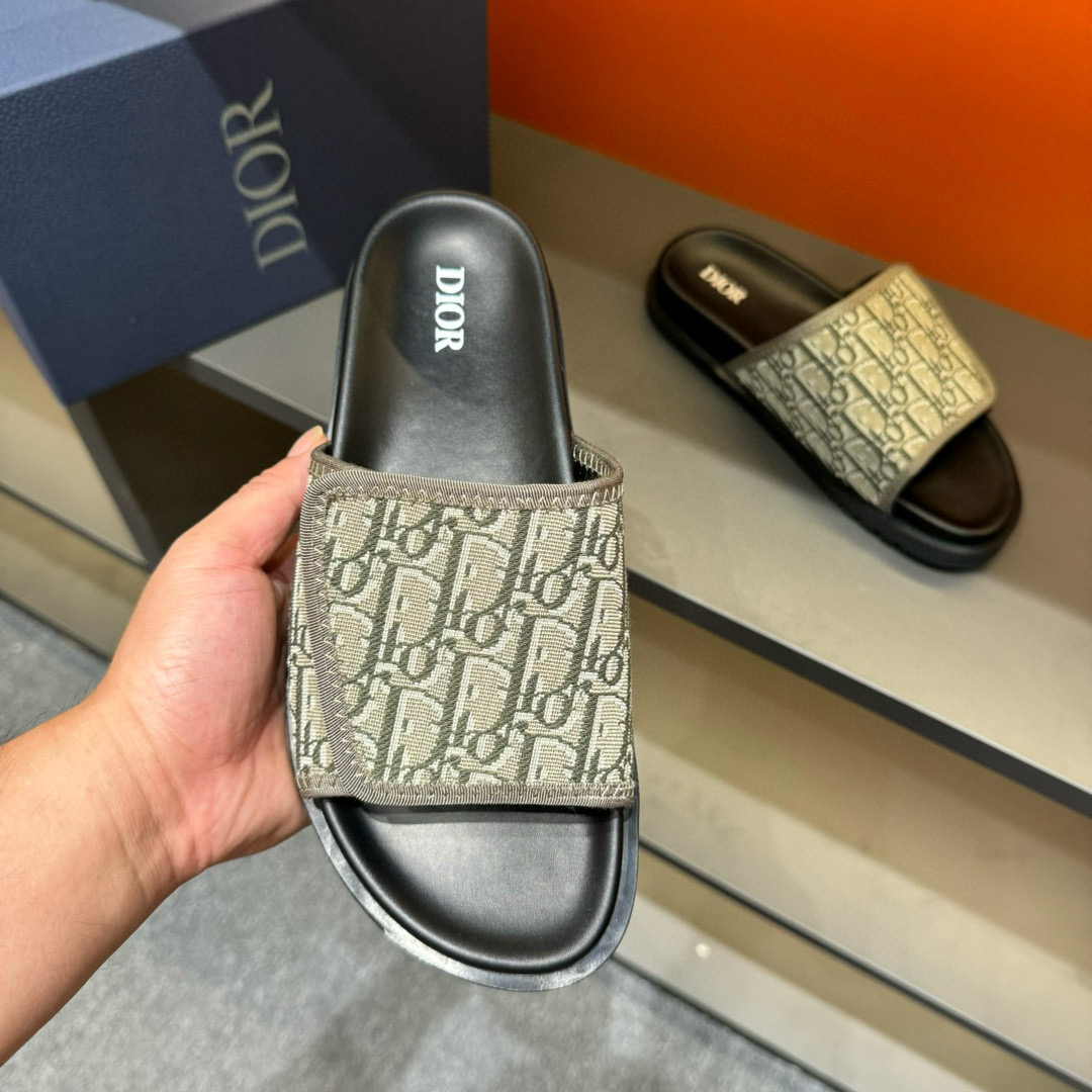 2024 Dior beige black fabric slippers MJ00180