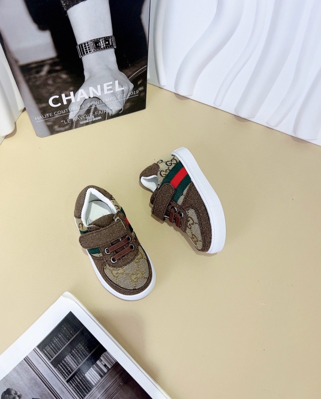 2024 Kids Gucci Brown Green Canvas Sneakers