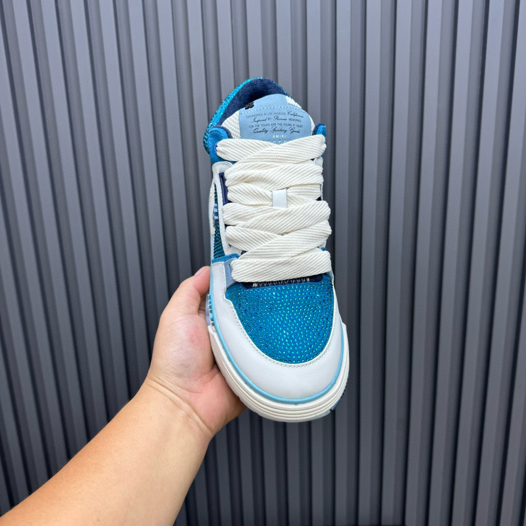 2024 Unisex Amiri Blue White Leather Mesh Sneakers MJ00410