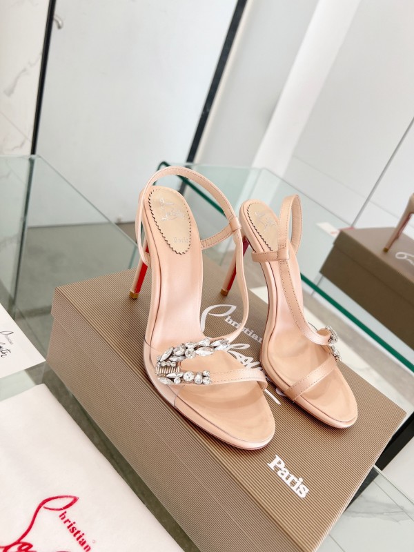 2025 Women ChristianLouboutin Champagne Silk High Heel Crystal LY00300