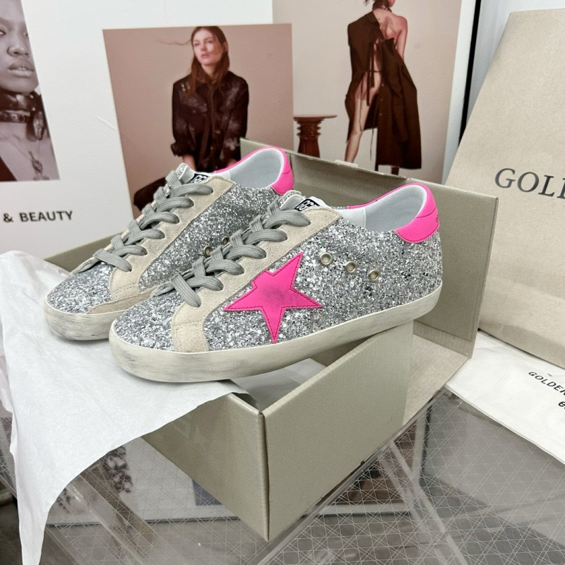 2024 Women GGDB Silver Pink Leather Suede Sneakers