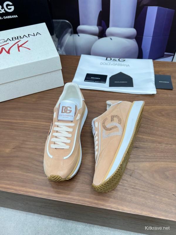 2025 Unisex Dolce & Gabbana Beige White PU Casual Sneakers LY00300