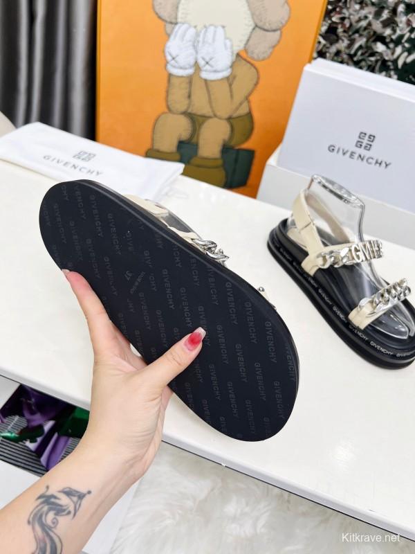 2025 Women Givenchy White Leather Sandals Chain Detail LY00260