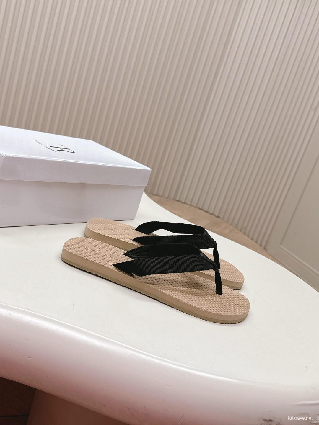 2025 The Row Black Beige Fabric Slippers