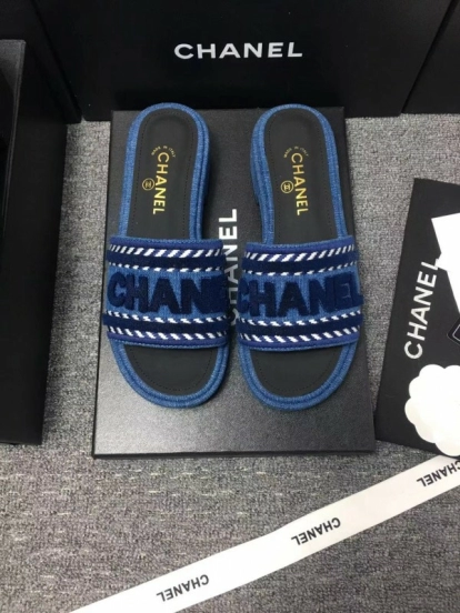 2025 Slippers Chanel Blue Fabric Slippers LY00270