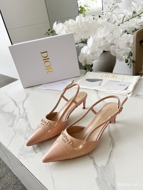 2025 Women Dior Beige Patent Leather Slingback Heels KFY00310