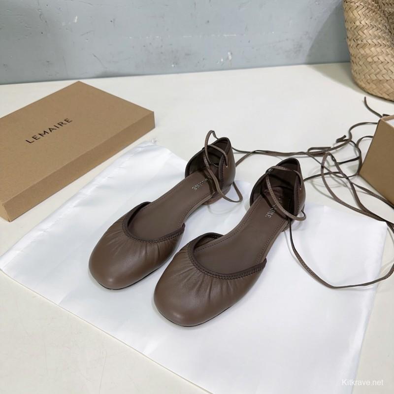 2025 Women LEMAIRE Brown Leather Ballet Flats