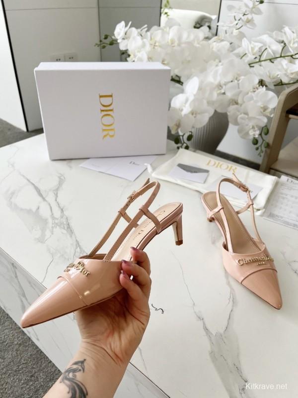 2025 Women Dior Beige Patent Leather Slingback Heels KFY00310