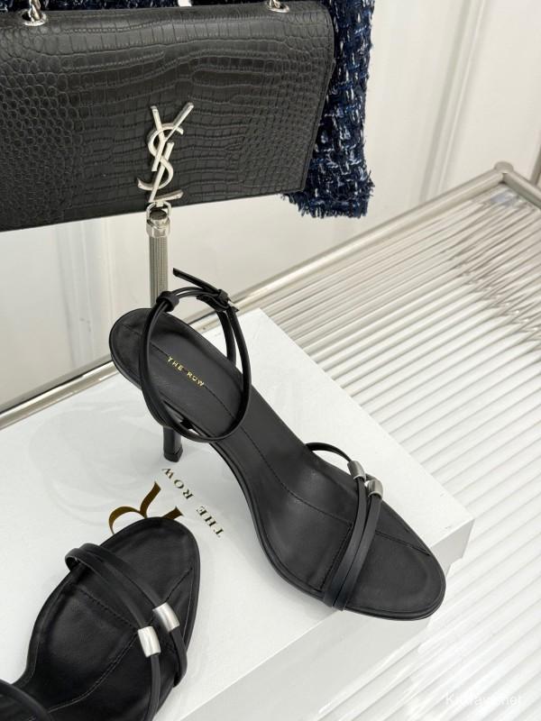 2025 Women Yves Saint Laurent Black Leather High Heel Sandals KFY00270