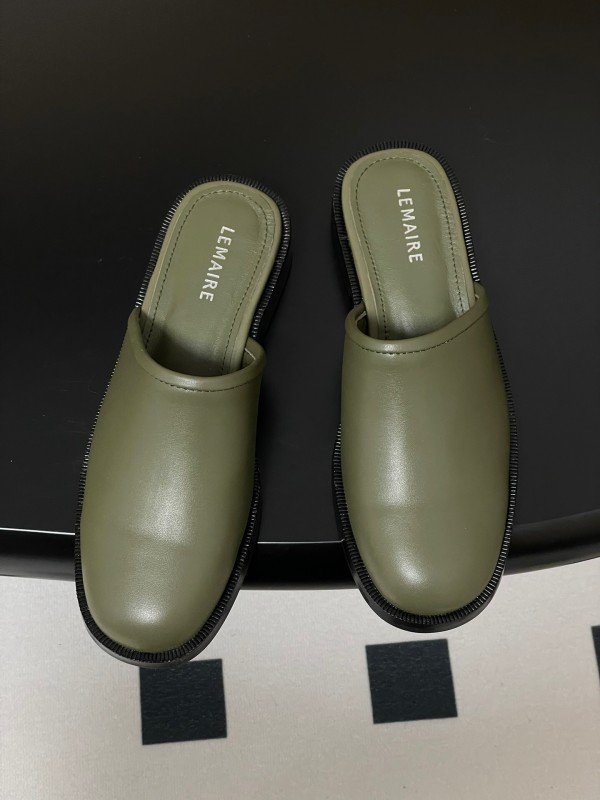 2025 Slippers Lemaire Green Leather Slippers KFY00310