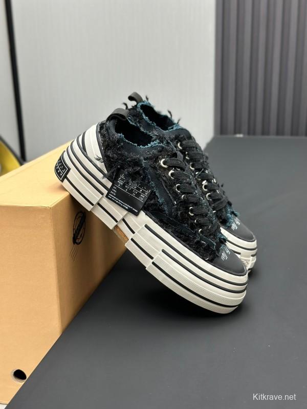 2025 Unisex XVESSEL Black Canvas Plimsolls Distressed Artistic AS00260