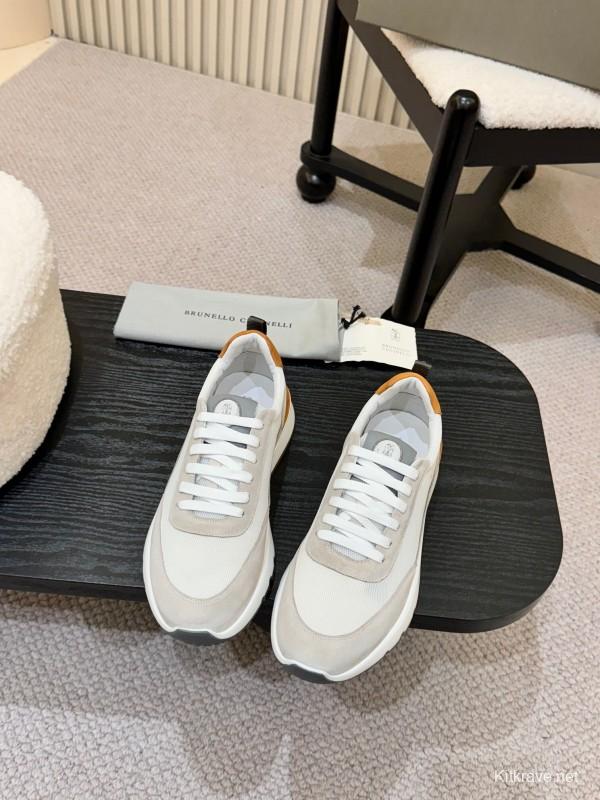 2025 Men Brunello Cucinelli White Orange Calfskin Leather Casual Sneakers AS00320