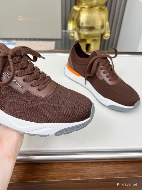 2025 Unisex Santoni Brown Orange Wool Blend Sneakers AS00320