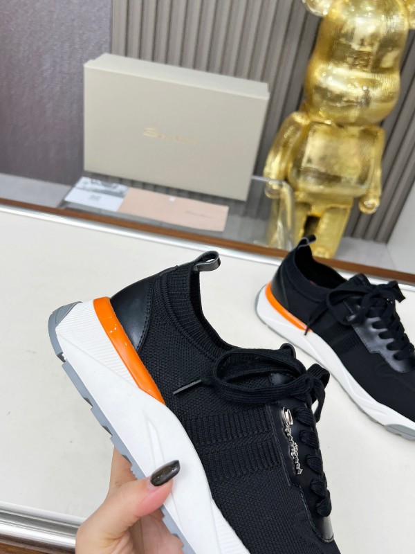 2025 Unisex Santoni Black Wool Blend Knit Mesh Sneakers AS00320