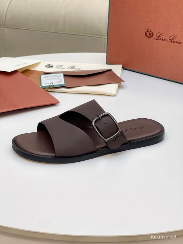 2025 Men Le Parmentier Brown Leather Slippers AS00250