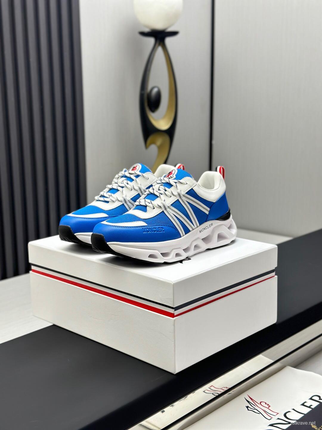 2025 Unisex Moncler Blue White Nylon Mesh Trailgrip GTX Outdoor Sneakers AS00390