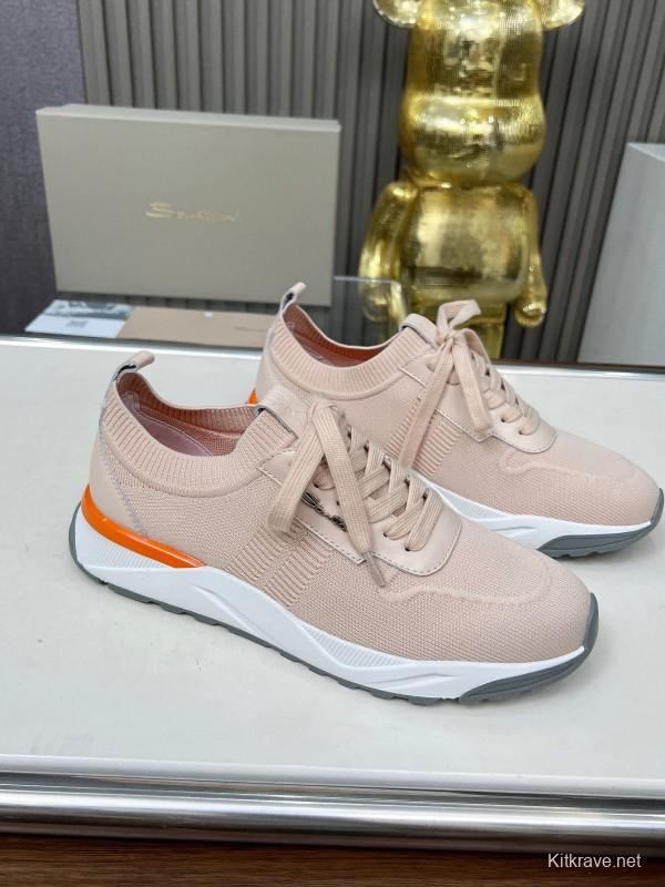 2025 Unisex Santoni Beige Wool Blend Knit Sneakers AS00320