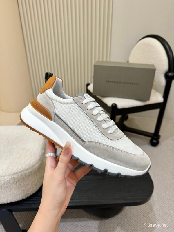 2025 Men Brunello Cucinelli White Orange Calfskin Leather Casual Sneakers AS00320
