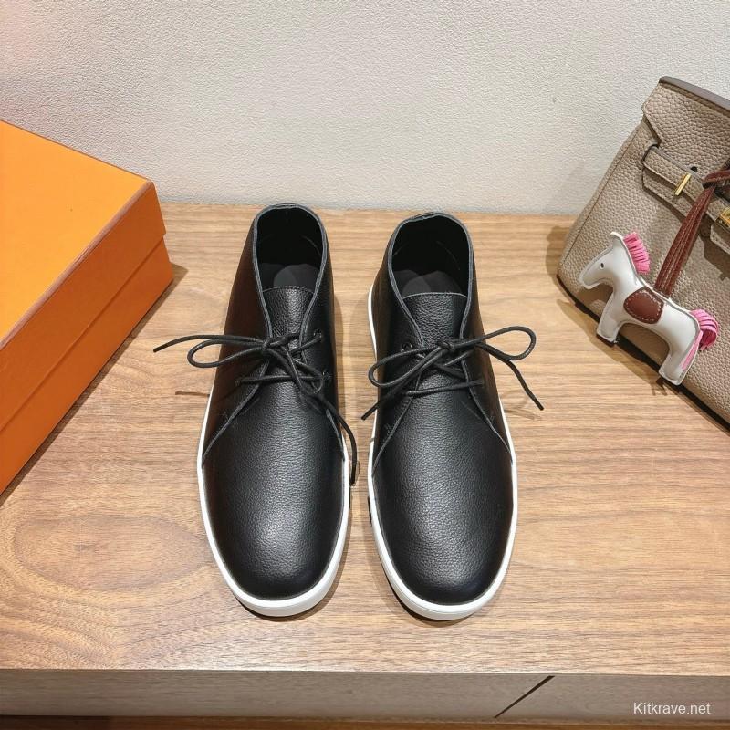 2025 Unisex Hermes Black White Leather Boots Classic Style