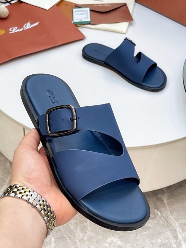 2025 Men Loro Piana Blue Leather Slippers AS00250
