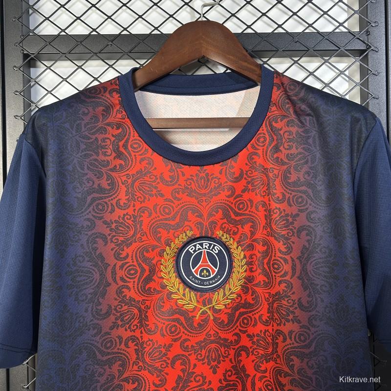 25/26 PSG  Paris Saint-Germain Navy with Red Ornate Pattern Jersey
