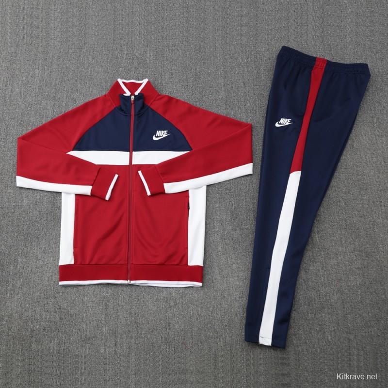 2025 Nike Navy/Red Full Hoodie Zipper Jacket +Long Pants