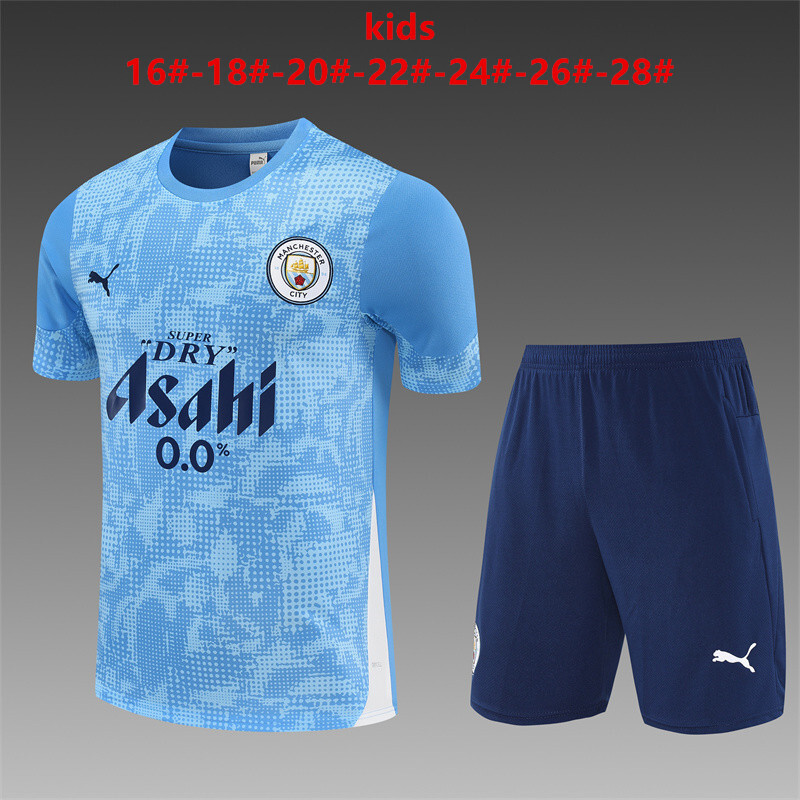 25/26 Kids Manchester City Light Blue Camouflage Short Sleeve+Soccer Shorts