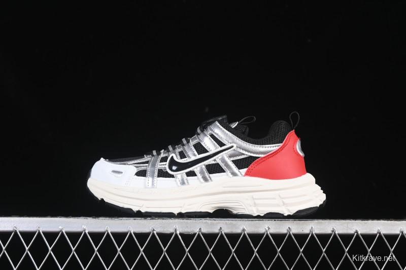 Nike P-6000 Retro Casual Sports Kids Shoes - Silver Red Black Swoosh
