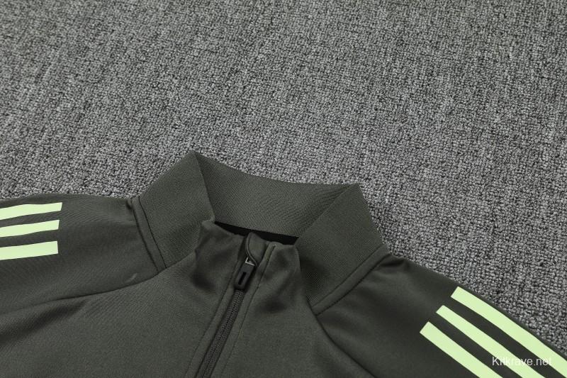25/26 Real Madrid Dark Grey with Neon Green Stripes Half Zipper Jacket Tracksuit +Long Pants