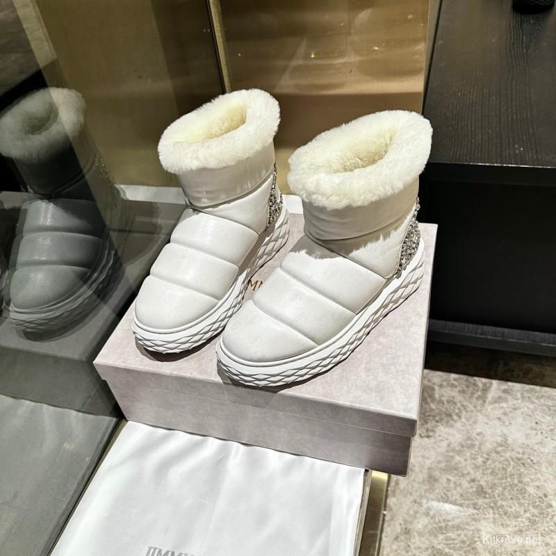Jimmy Choo 2025 SS Casual White Sneakers with Genuine Wool Snow Boots - LY00340
