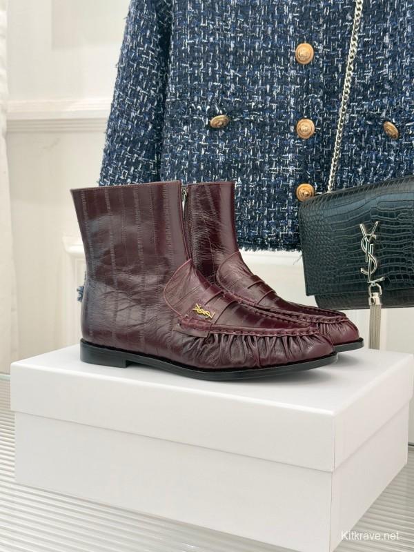 Saint Laurent YSL Letter Loaf Short Boots with Pleated Edge - KFY00430