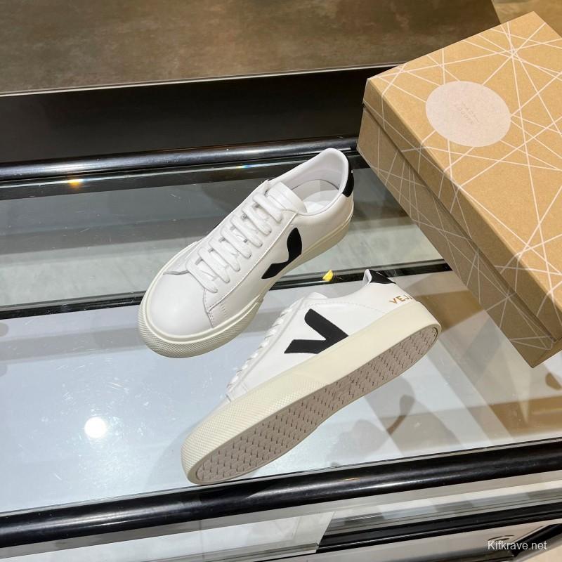 VEJA Classic White Sneakers V Logo Lace-Up Retro Flat Platform Casual Sports Shoes - LY00220/LY00230