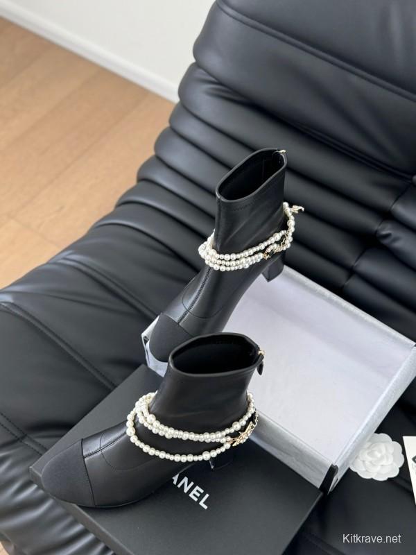 Chanel Pearl Collection Mary Jane Short Boots - LY00360
