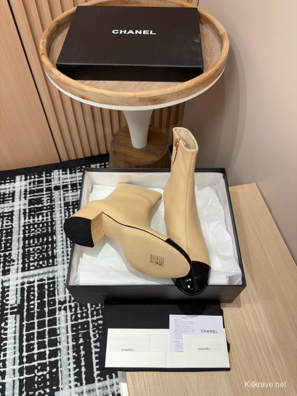 Chanel 2025/SS Quilted Patent Leather Block Heel Elastic Ankle Boots - LY00350