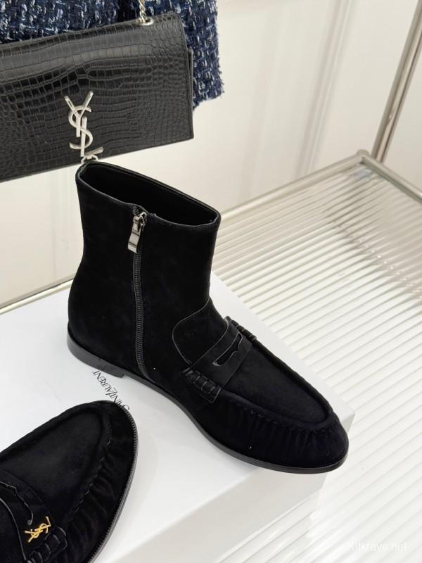 Saint Laurent YSL Letter Loaf Short Boots with Pleated Edge - KFY00430