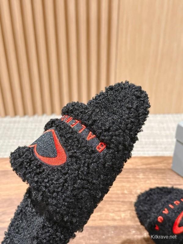Balenciaga Paris World Limited Edition Series Embroidered Platform Shearling Slippers - AS00200