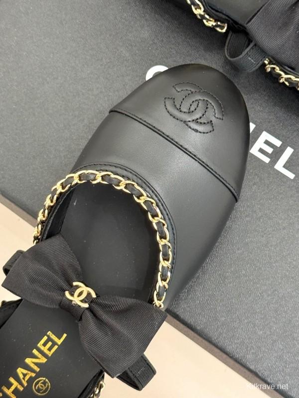 Chanel 2025 SS Hollow Chain Bow Mary Jane Shoes - KFY00290/KFY00300