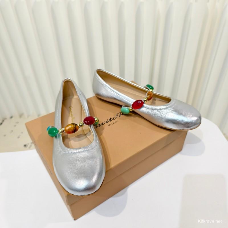 Gianvito Rossi Bohemian Style Turquoise Flat Ballet Shoes - LY00320