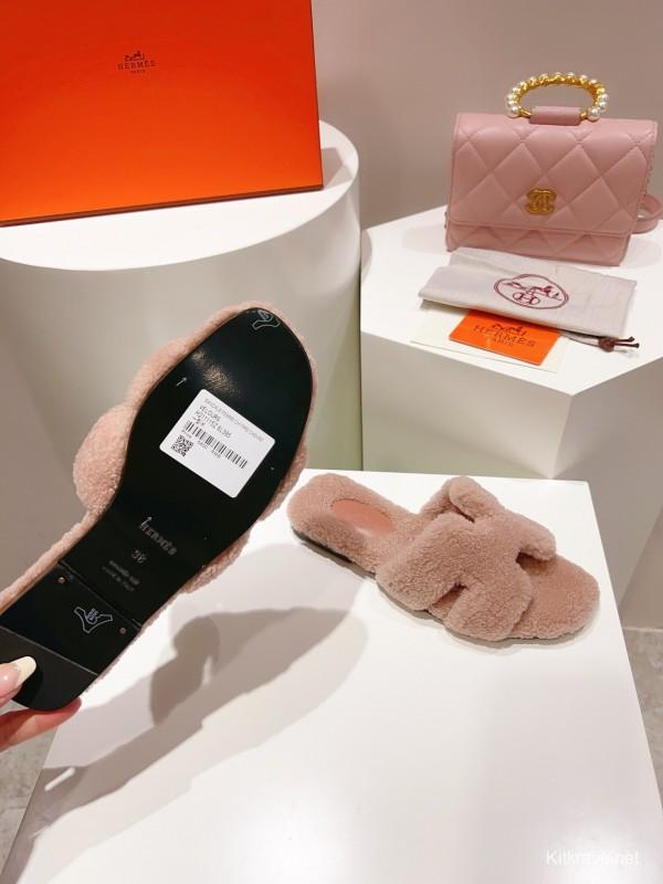 H Teddy Wool H Slippers Flat Sole Winter Edition - LY00240