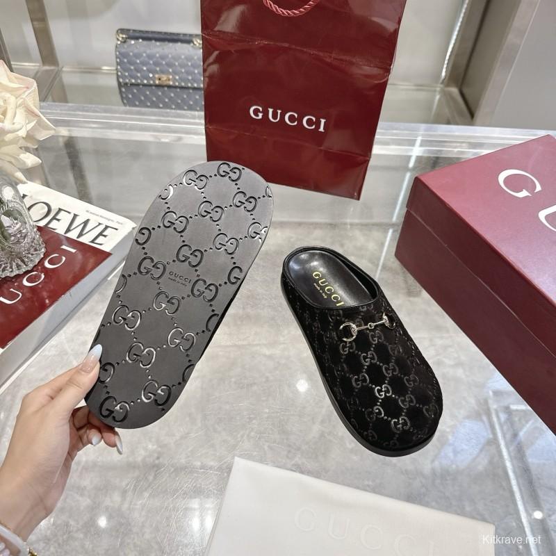 Gucci Camel Suede GG Embossed Horsebit Mule Sandals - LY00240