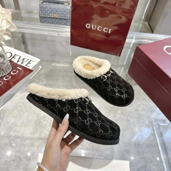 Gucci 2025/SS Autumn Winter New Suede Leather Horsebit Women's Wool Loafers - LY00260