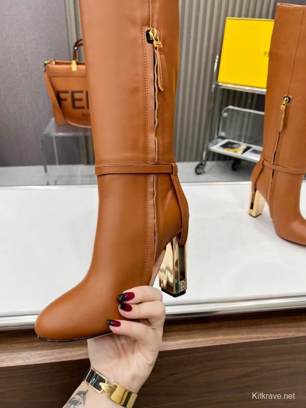 FENDI Delfina Round Toe Boots with FF Buckle - LY00520