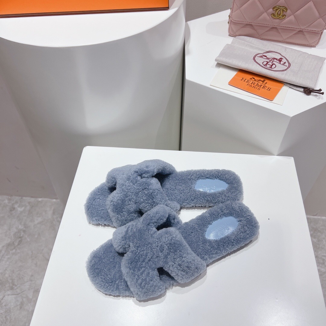 H Teddy Wool H Slippers Flat Sole Winter Edition - LY00240